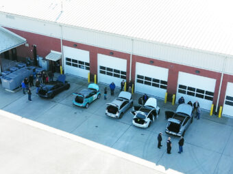 row of EV cars outside